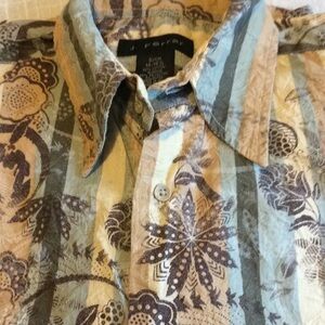 J. FERRAR retro print Paisley striped bohemian long sleeved button up shirt